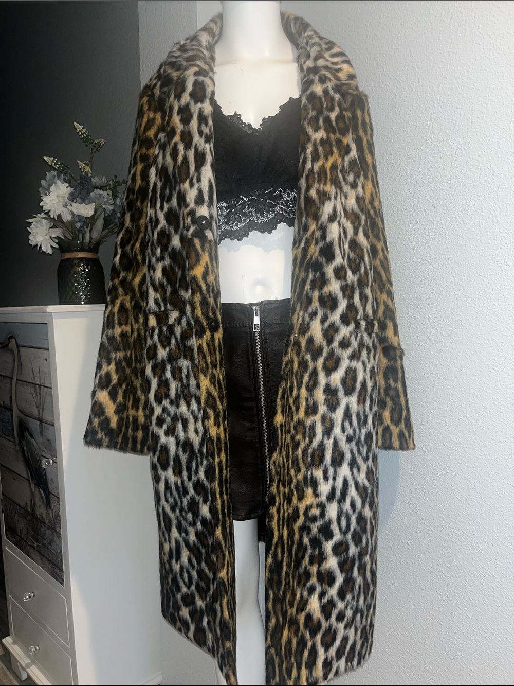 G by Giuliana Leopard Print Faux Fur Long Coat in Brown, Black, Cream gorgeous